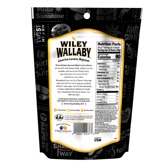Wiley Wallaby Black Licorice Beans 7.05oz (200g)