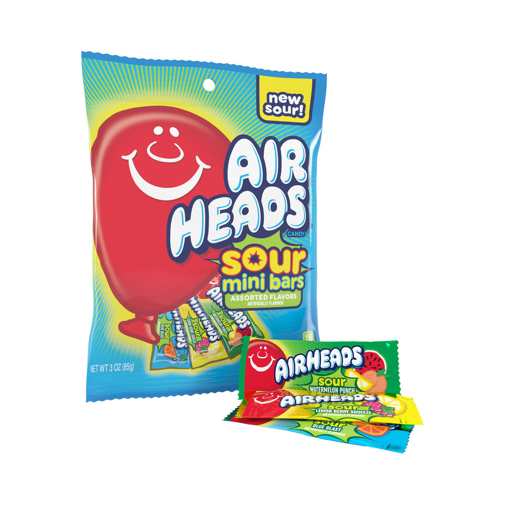Airheads Mini Bars Assorted Sours Peg Bag 3oz (85g)