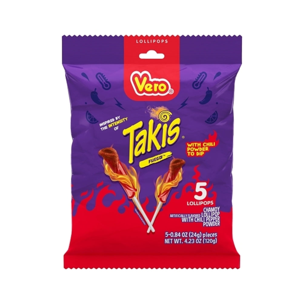 Vero Lollipops Takis Fuego Flavoured Bag 5 count 0.84oz (24g)