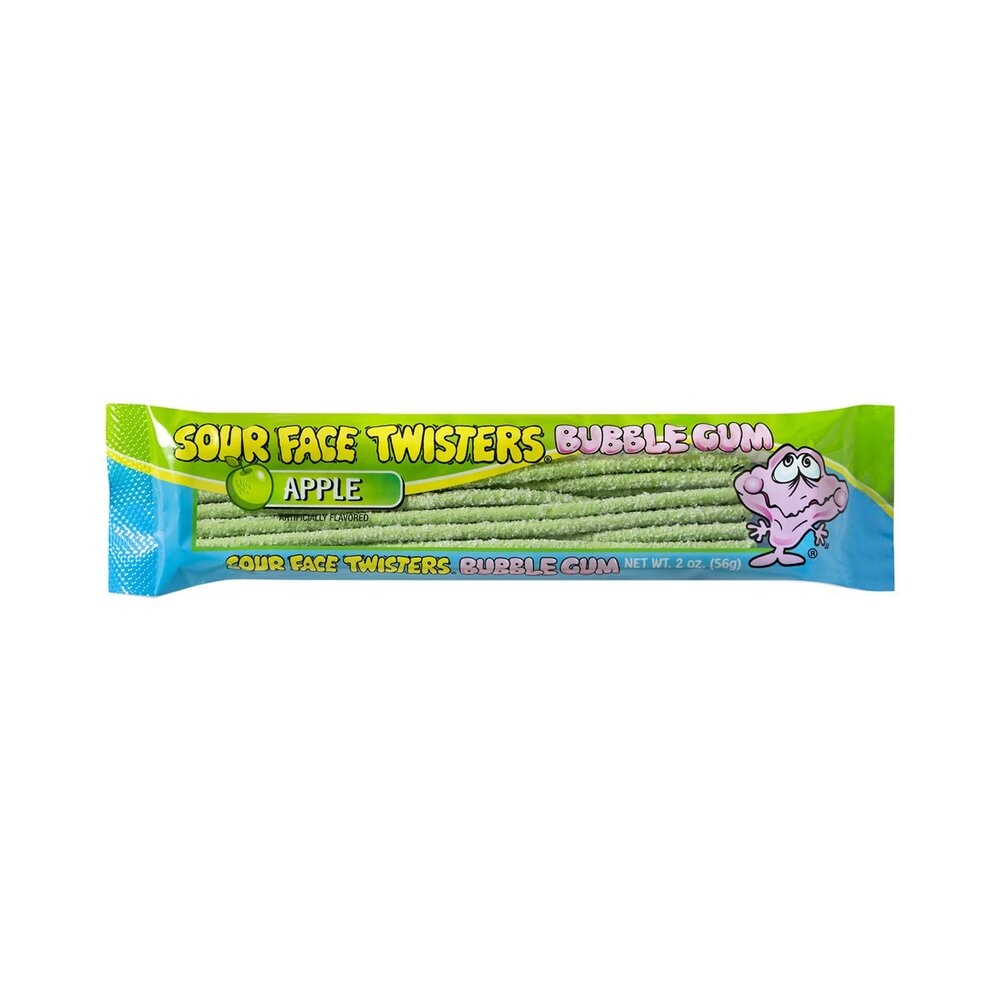 Face Twisters Green Apple Bubble Gum Straws 2oz (57g)