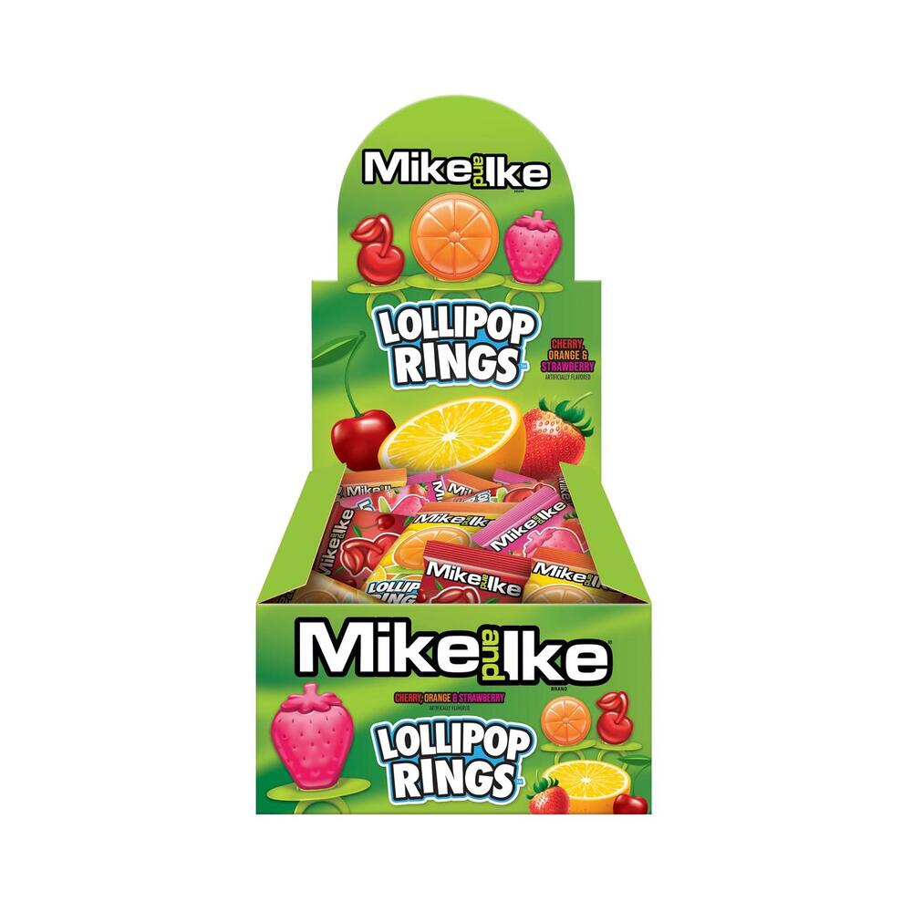 Mike & Ike Lollipop Rings Variety Pack, 24 Count, Orange, Cherry and Strawberry Flavors