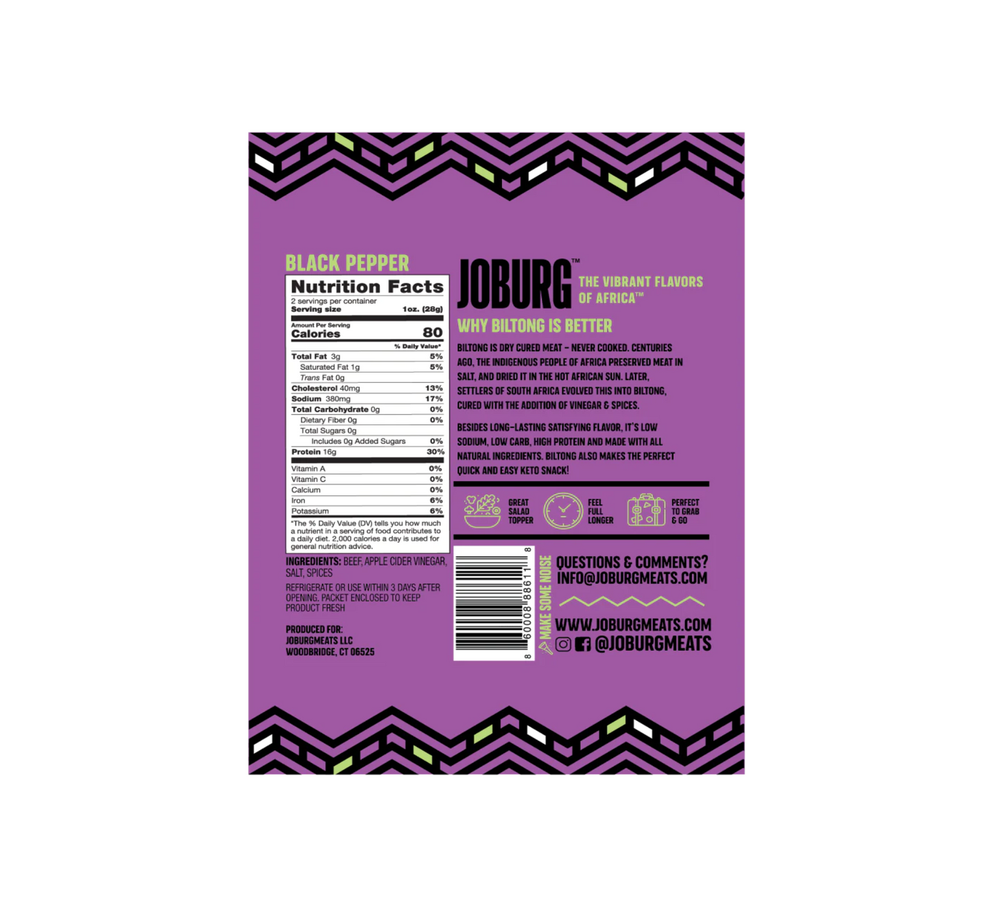 JoBurg Steak Slices South African Black Pepper Crusted Biltong 2oz (56.7g)