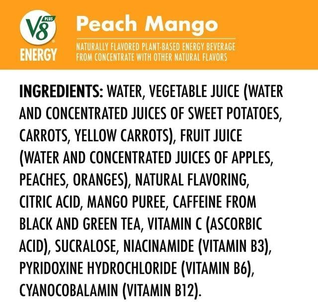 V8 Splash Sparkling & Energy Peach Mango Can 11.5oz (341ml)