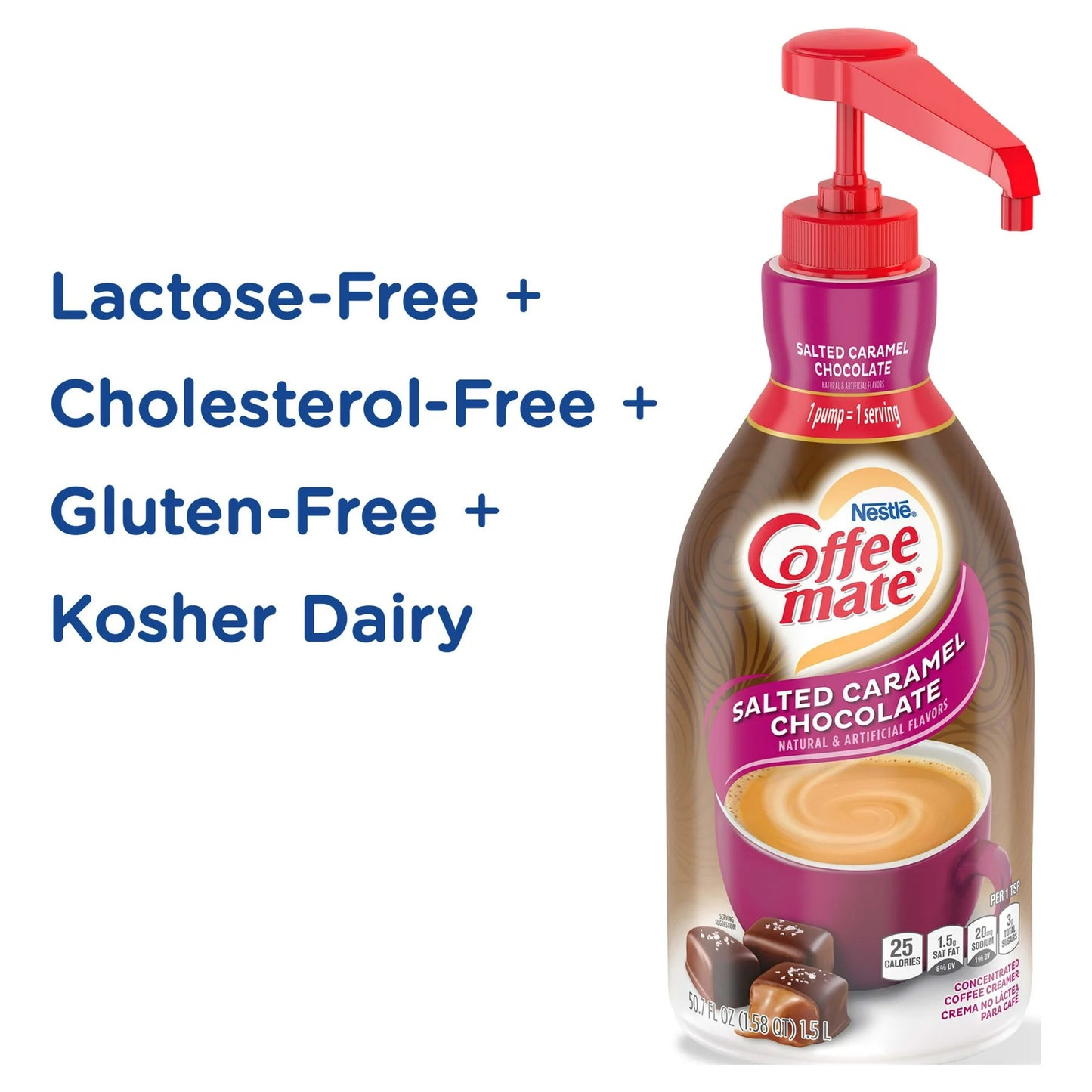 Coffee Mate Liquid Creamer Pump Bottle Salted Caramel Chocolate 50.7oz (1.5L)