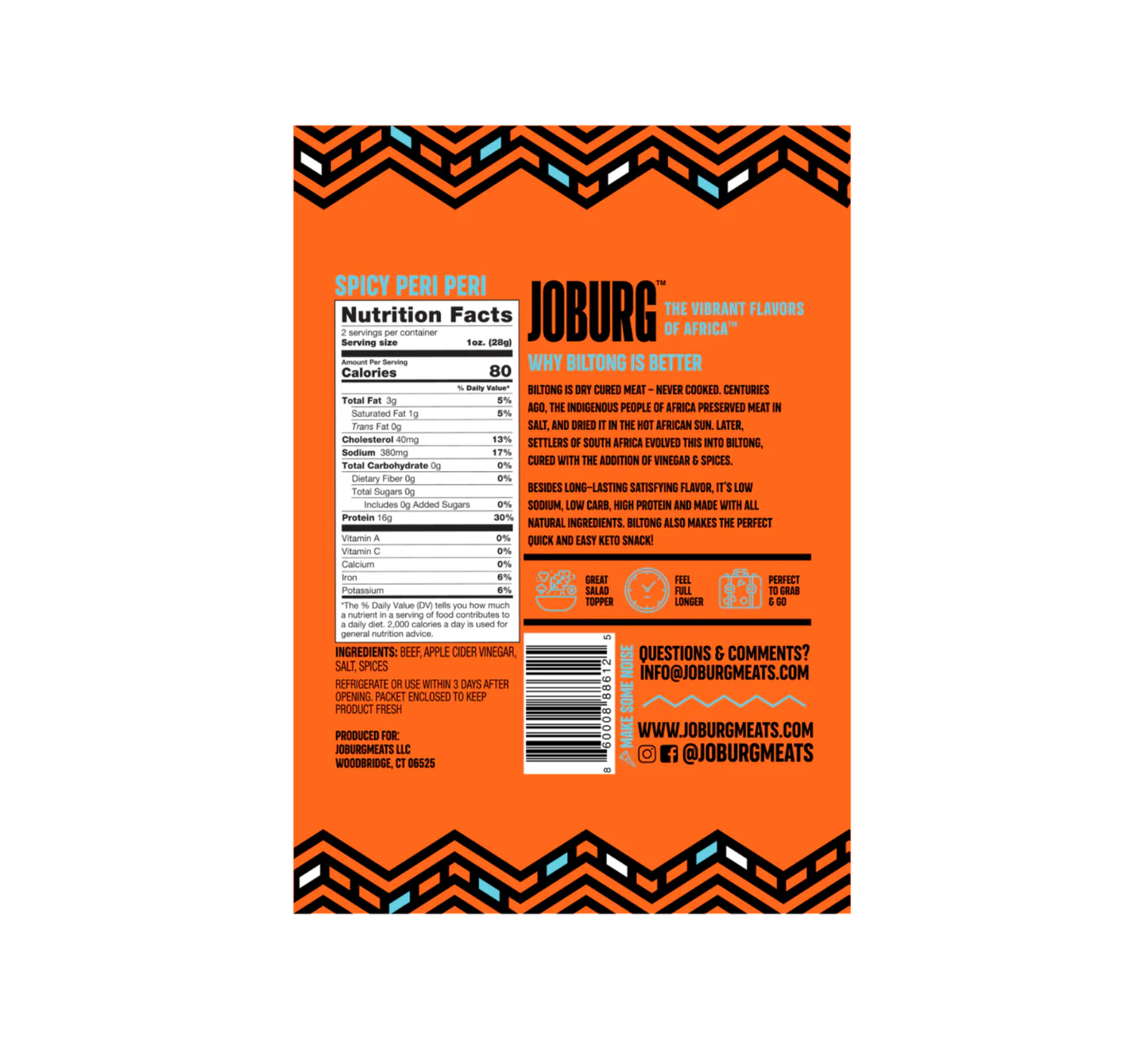JoBurg Steak Slices South African Peri Peri Spicy Biltong 2oz (56.7g)