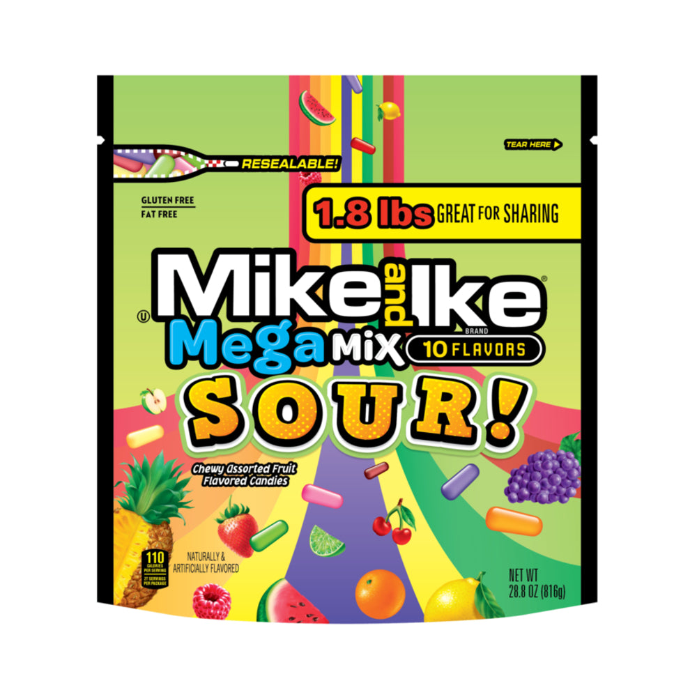 Mike & Ike Mega Mix Sour Stand Up Bag 28.8oz (816g)