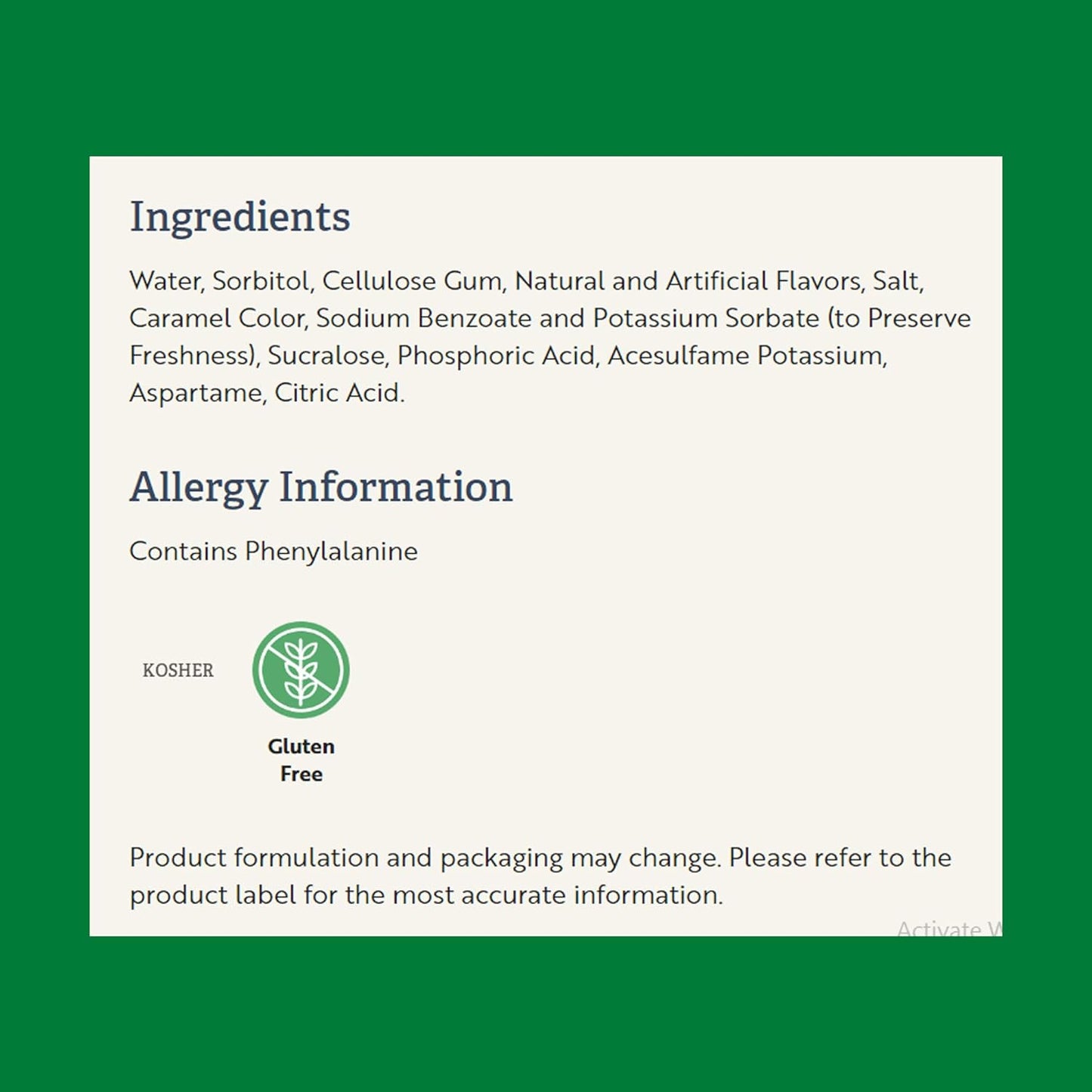 Maple Grove Sugar Free Maple Flavored Syrup Bottle 12oz (355ml)