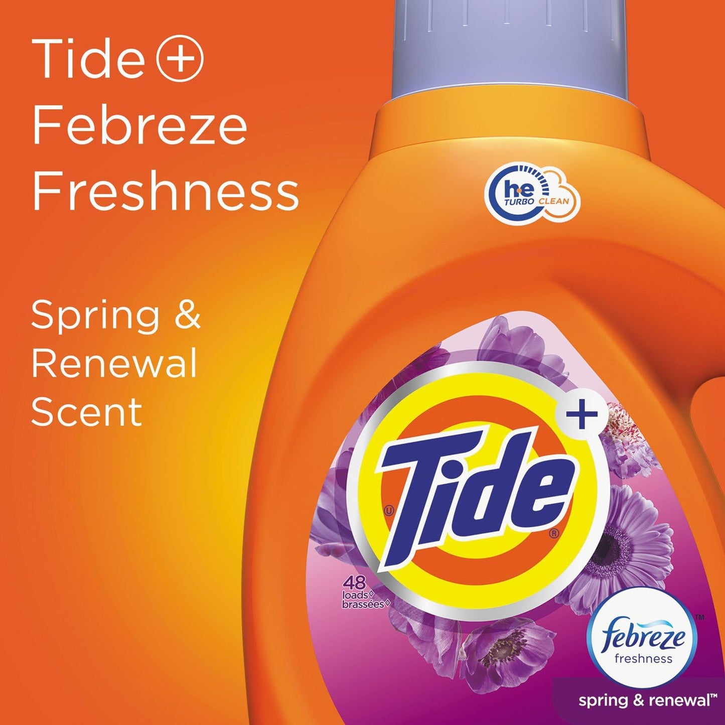 Tide plus Febreze Freshness Liquid Laundry Detergent, Spring & Renewal, 92Oz (2.72L)