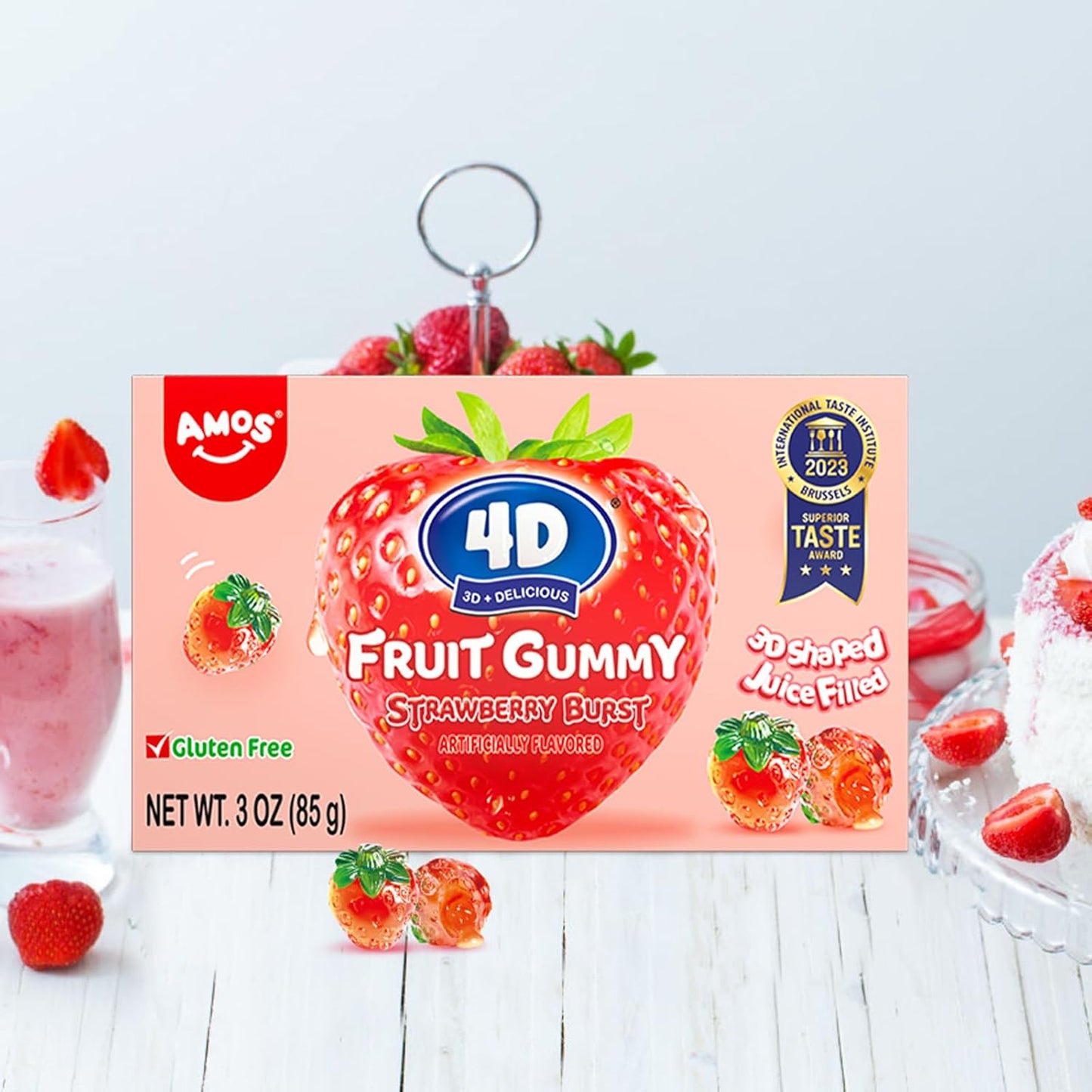 Amos 4D Fruit Gummy Strawberry Burst Theater Box 3oz (99g)