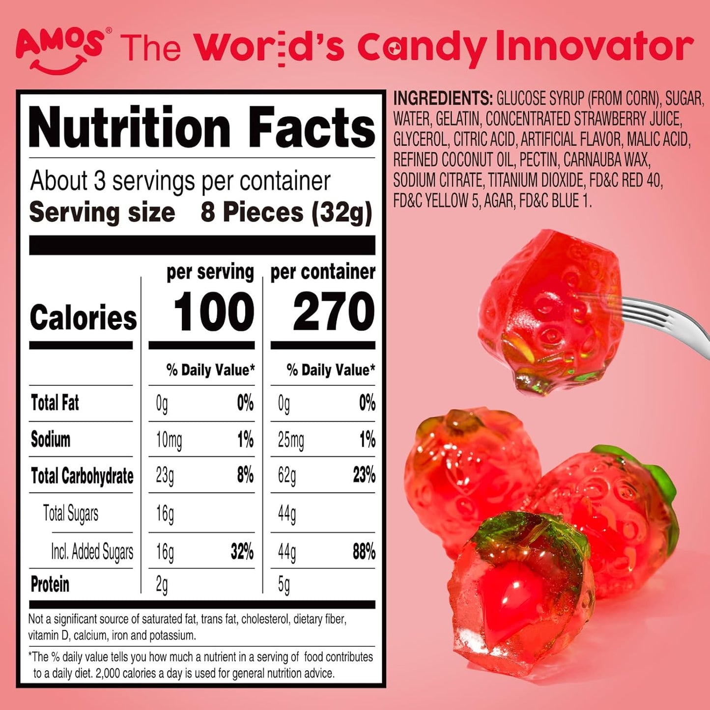 Amos 4D Fruit Gummy Strawberry Burst Theater Box 3oz (99g)