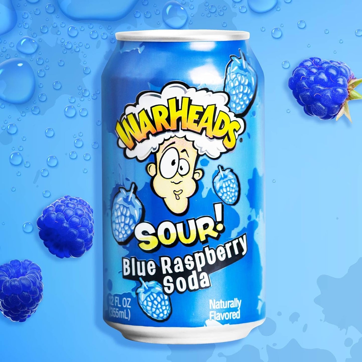Warheads Blue Raspberry Sour Soda 12oz (355ml)