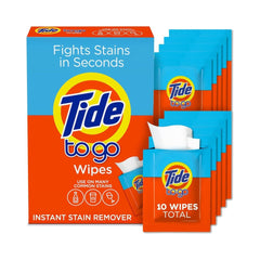 Tide To Go Wipes I Instant Stain Remover for Clothes I Travel & Pocket Size Laundry Solution I 10ct