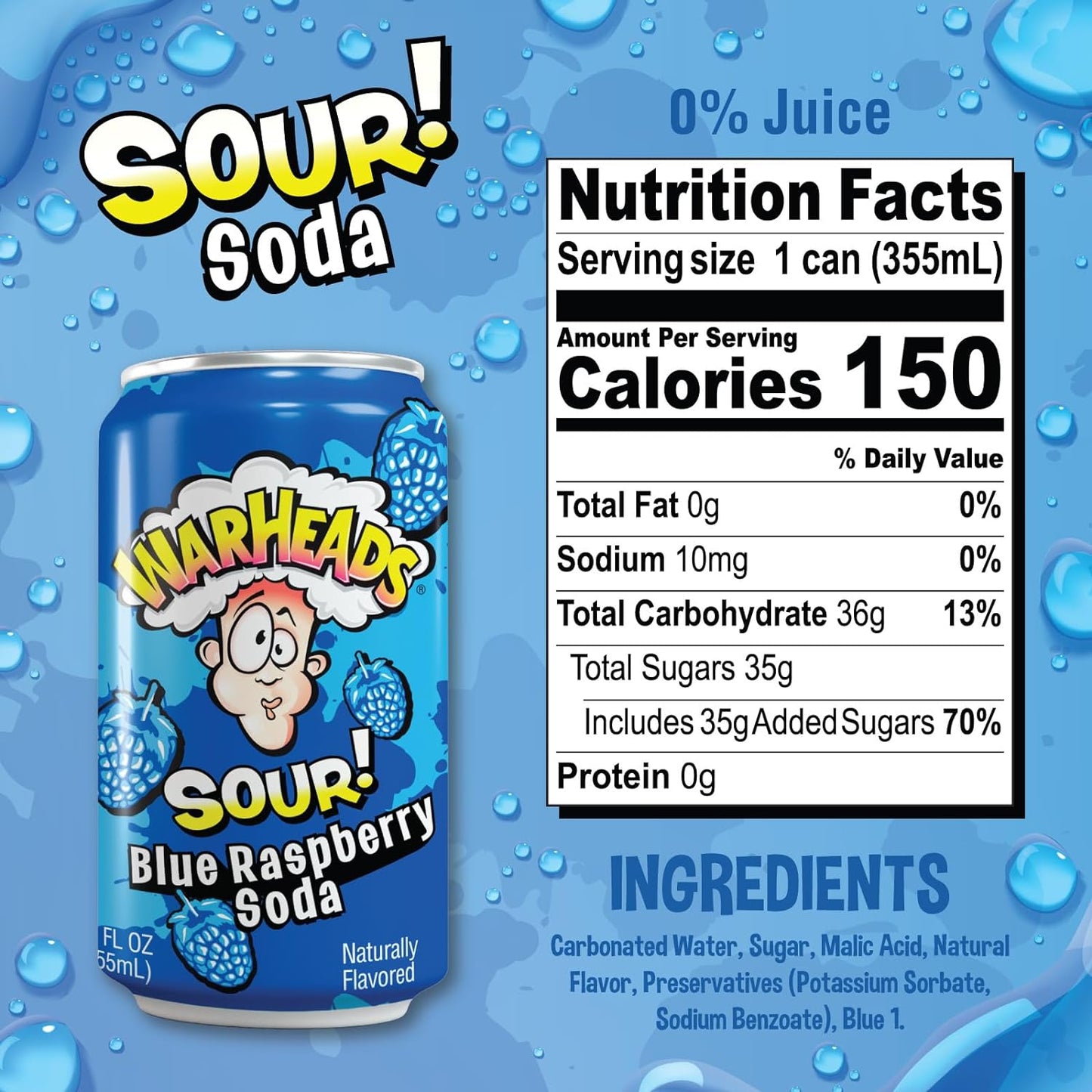 Warheads Blue Raspberry Sour Soda 12oz (355ml)
