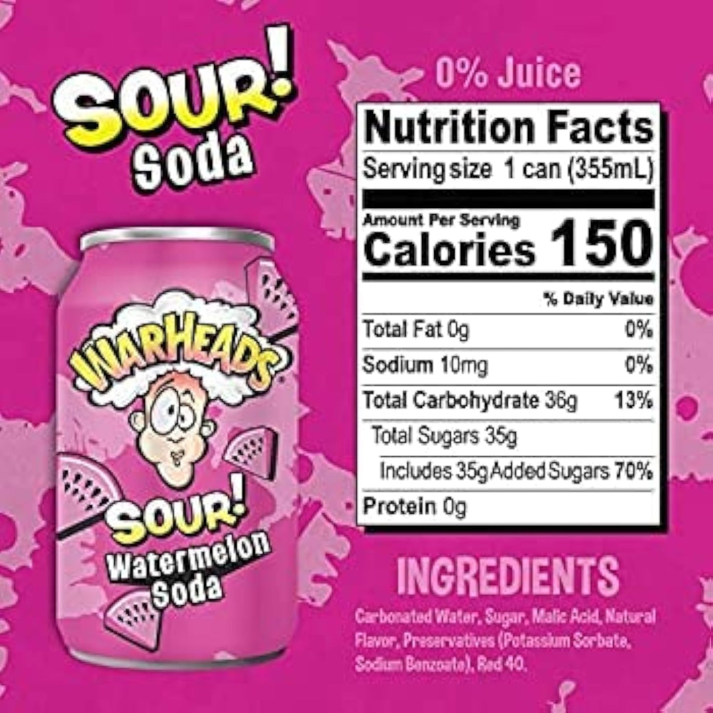 Warheads Watermelon Sour Soda 12oz (355ml)