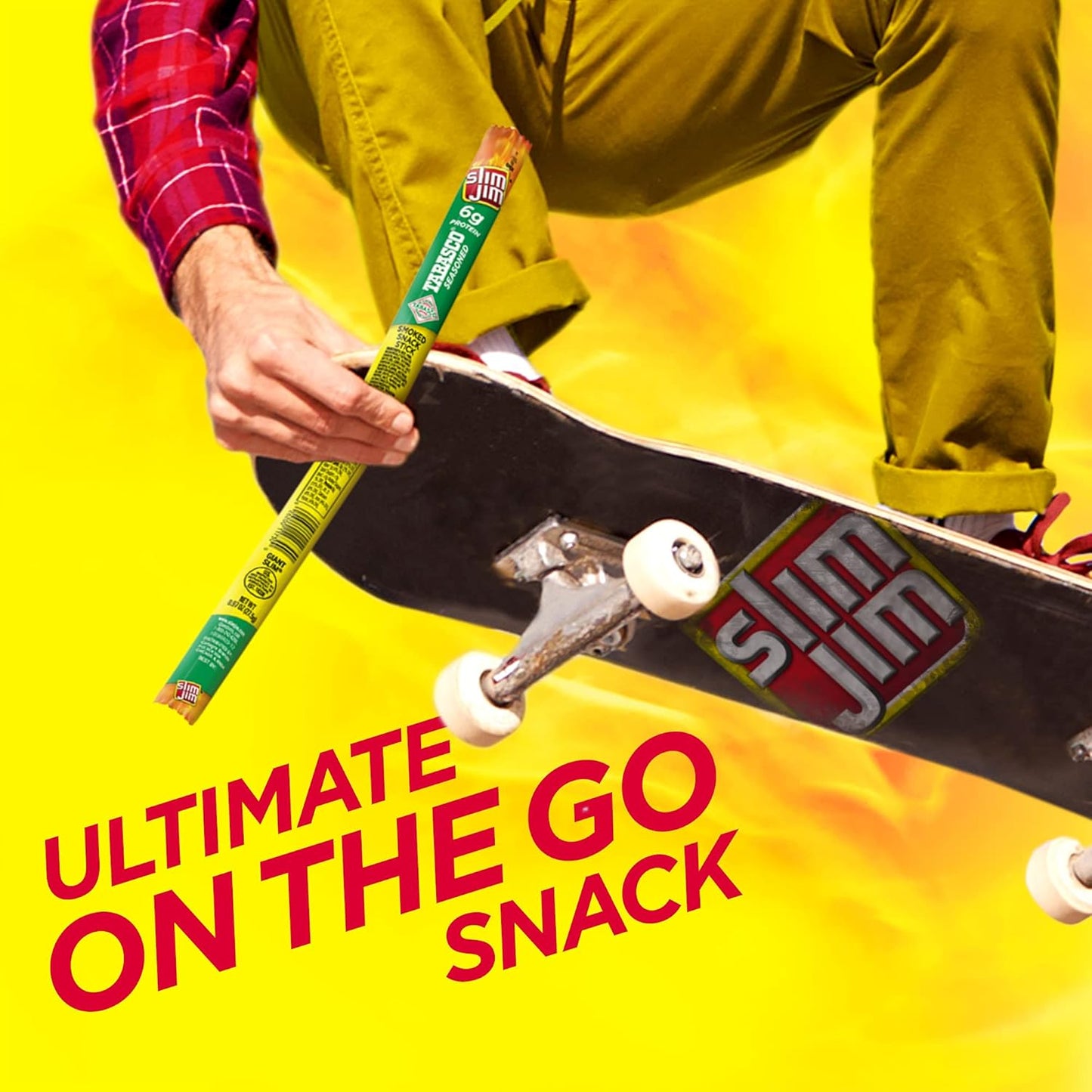 Slim Jim Giant Smoked Meat Sticks, Tabasco Flavor, 6g Protein Per Serving .97oz (27g)