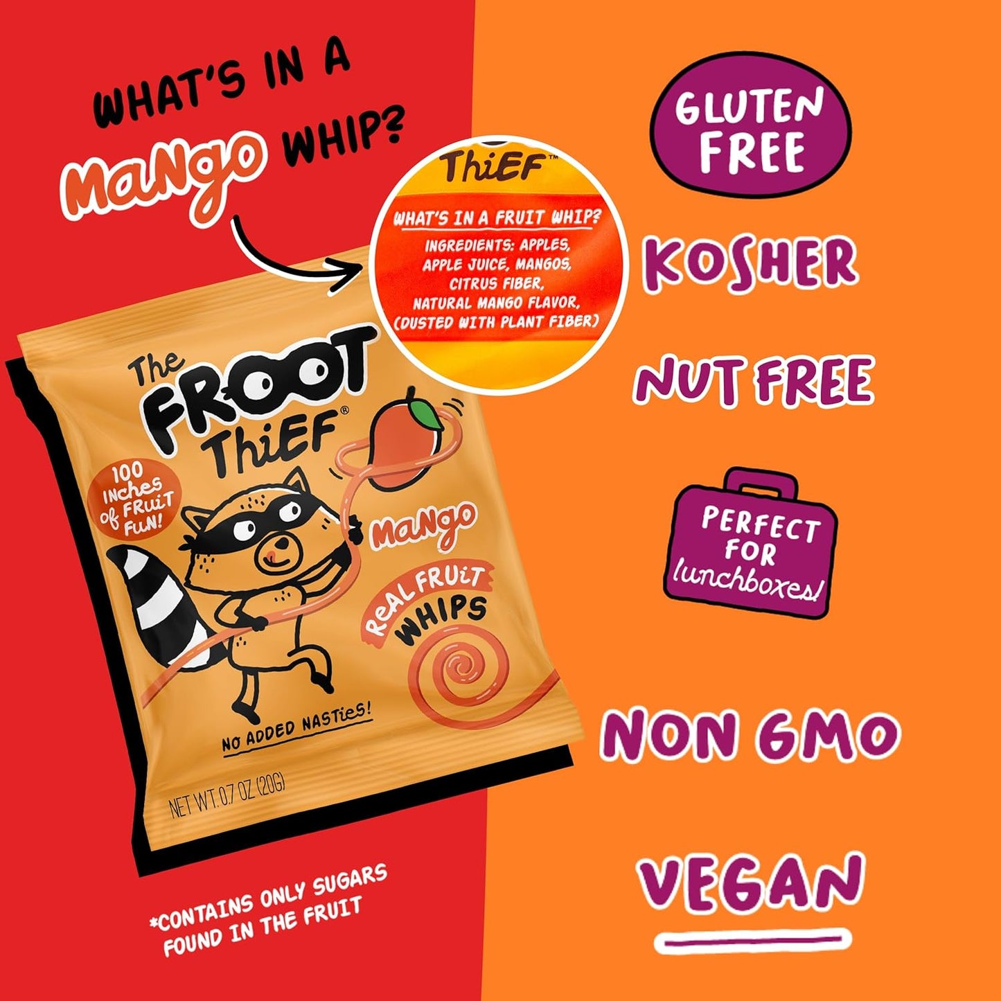 Froot Thief Mango Fruit Whip multipack 5 x20g Kids Snacks
