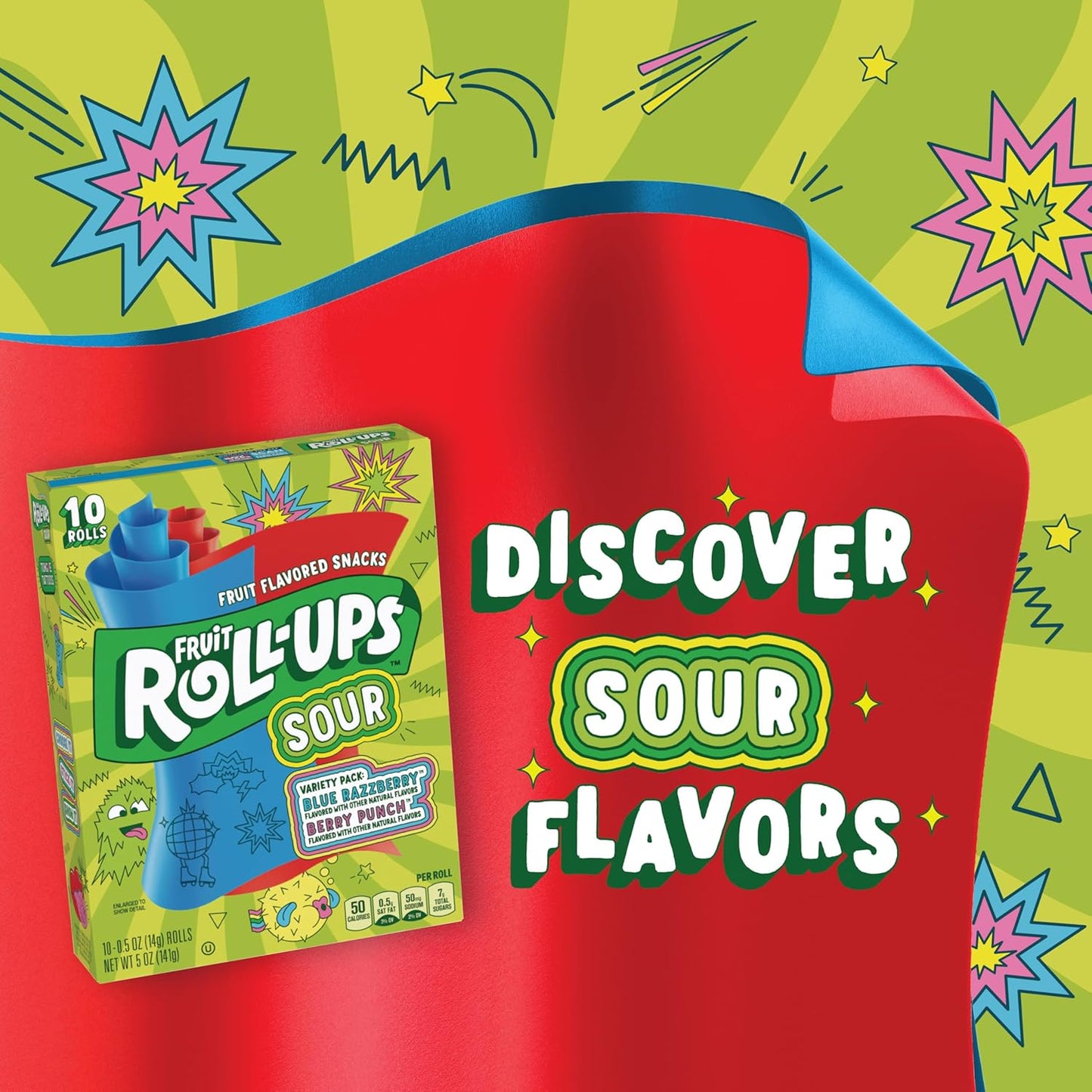 Fruit Roll Ups Sour Variety Pack Blue Razzberry & Berry Punch 10s 5oz (141g)