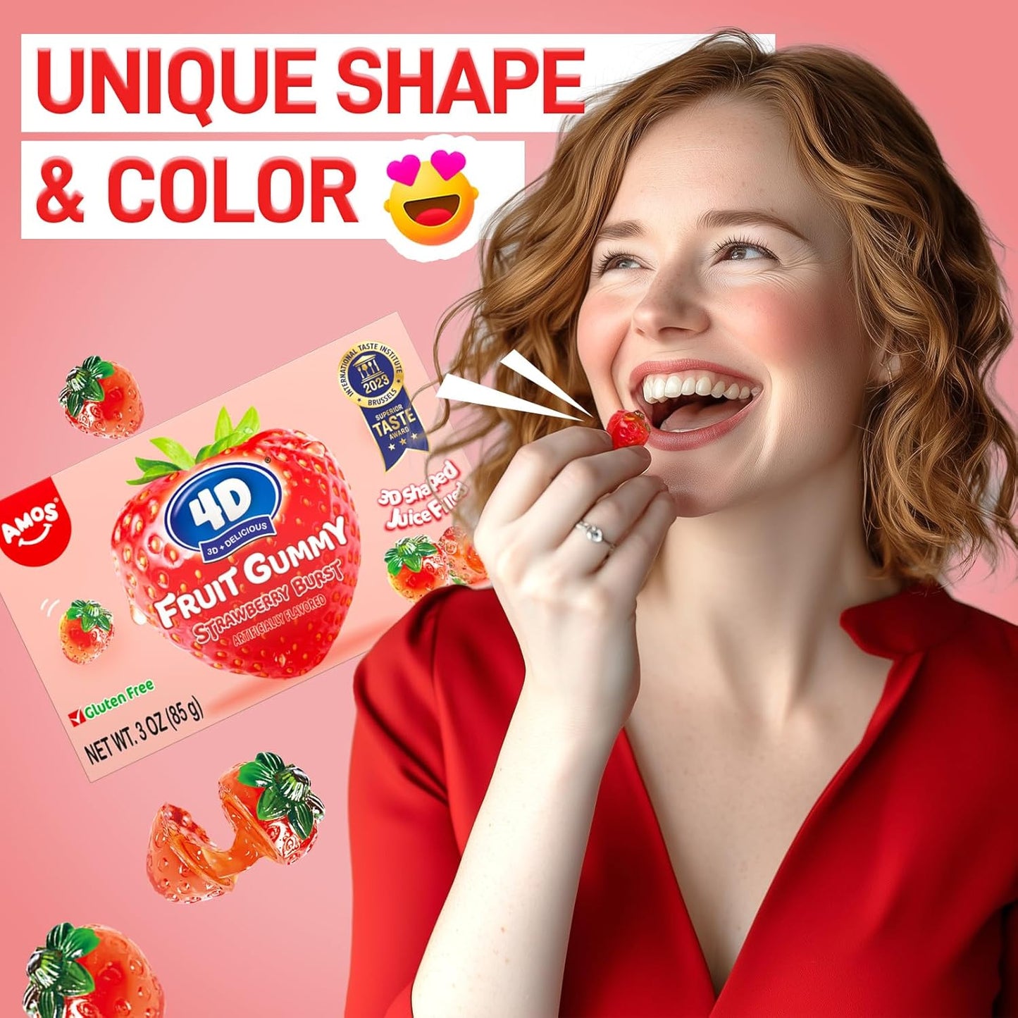 Amos 4D Fruit Gummy Strawberry Burst Theater Box 3oz (99g)