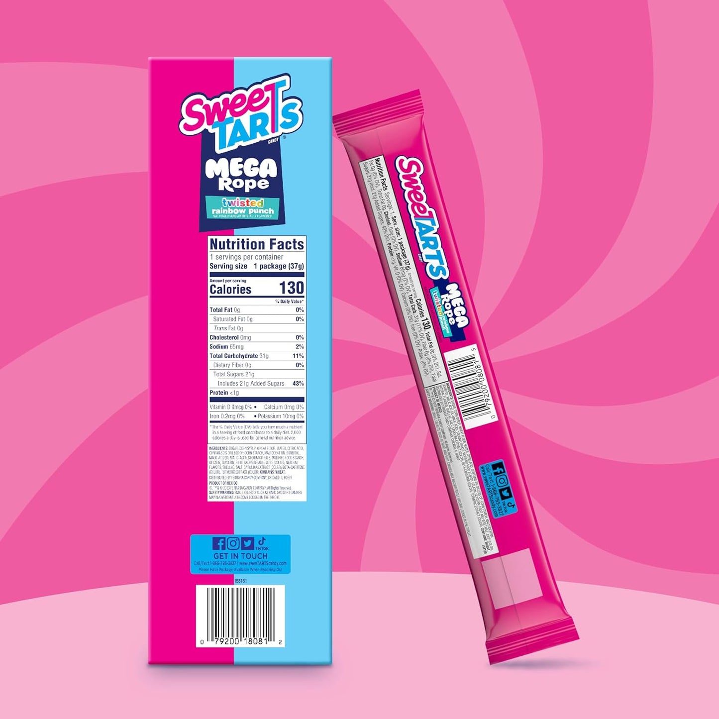 Sweetarts Mega Rope Twisted Rainbow Punch 1.32oz (37g)