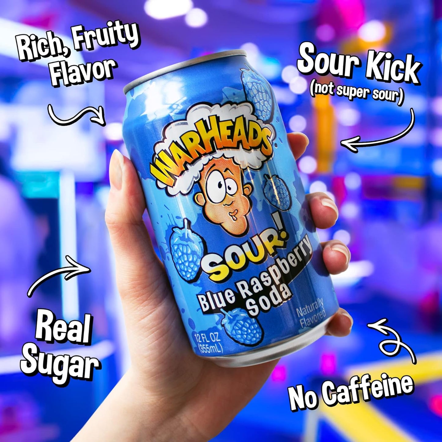 Warheads Blue Raspberry Sour Soda 12oz (355ml)