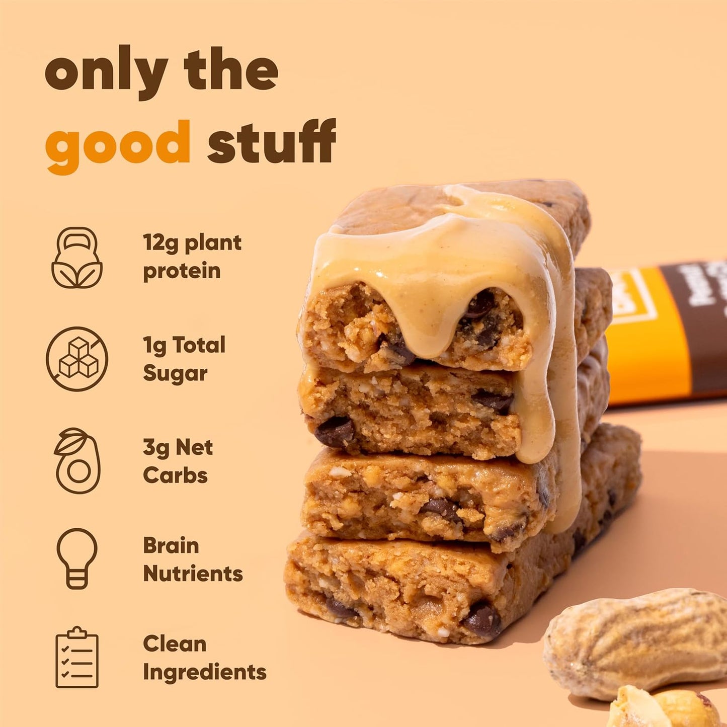 IQBAR Brain and Body Plant Protein Bars I Peanut Butter Chip I Low Sugar Keto Energy Bar I 12g Protein