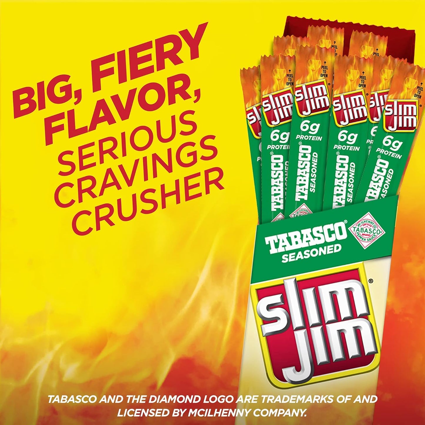 Slim Jim Giant Smoked Meat Sticks, Tabasco Flavor, 6g Protein Per Serving .97oz (27g)
