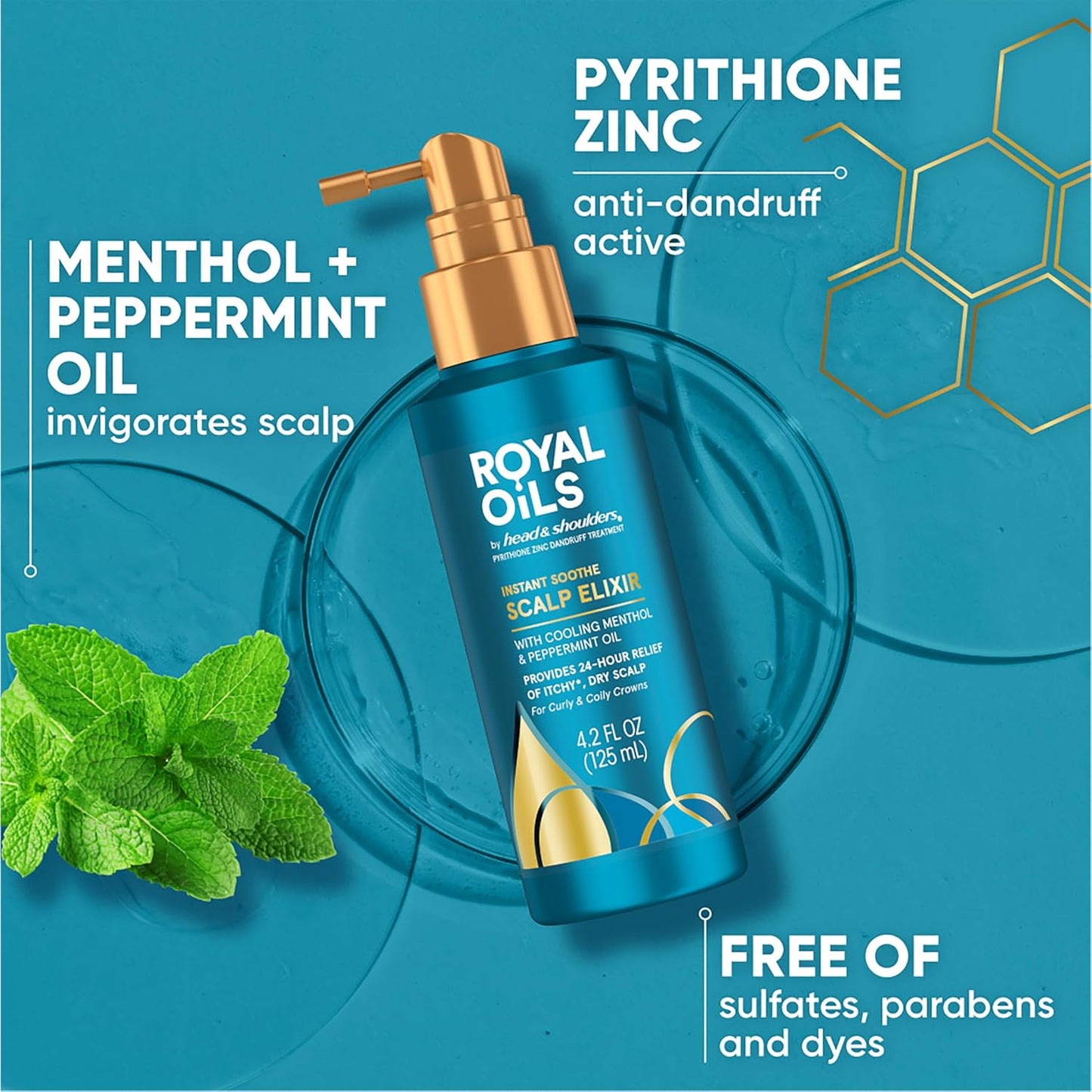Head & Shoulders Royal Oils Instant Soothe Scalp Elixir Treatment, 4.2oz (125ml) for Dry Scalp