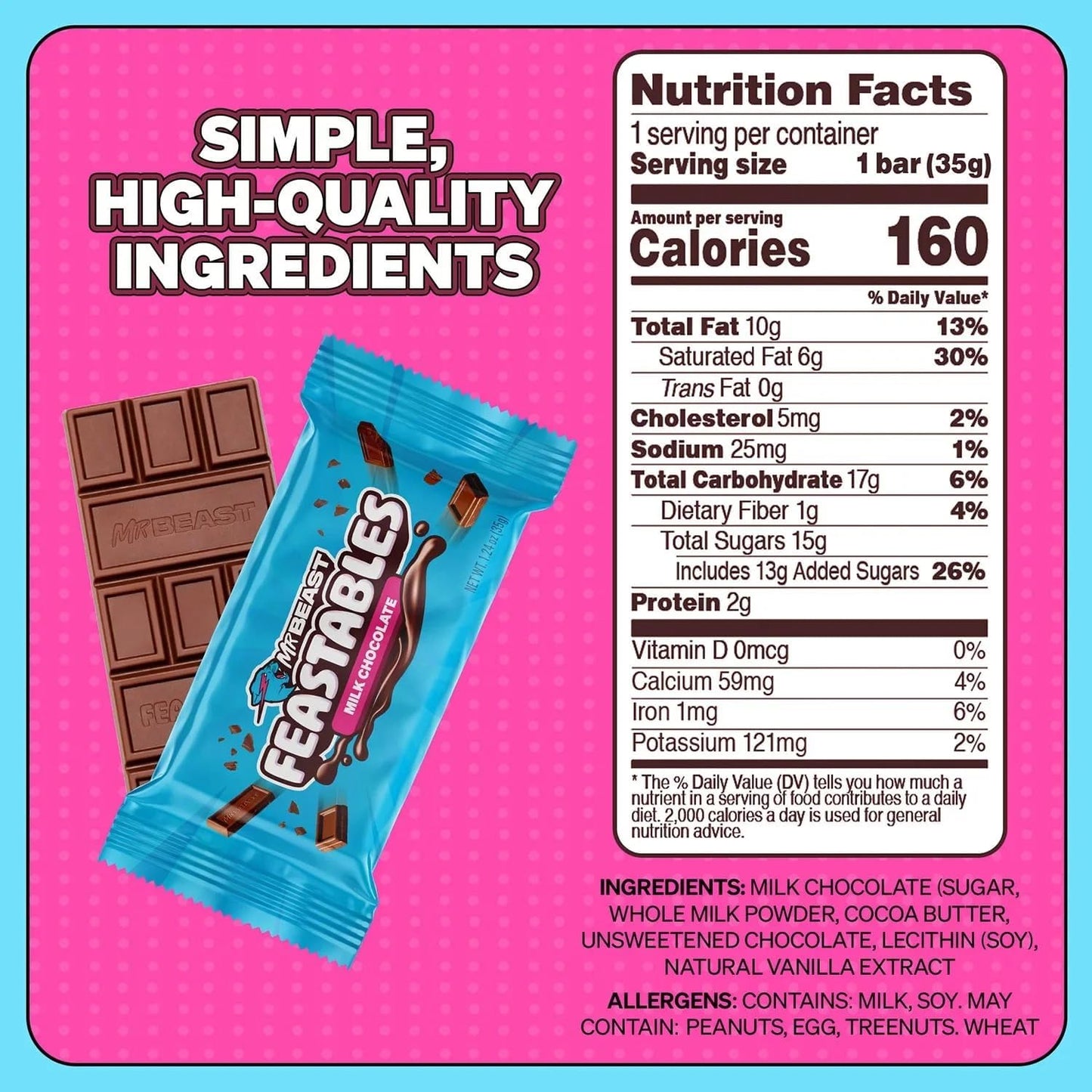 Mr Beast Feastables Variety Kit I Milk Crunch, Milk Chocolate & Peanut Butter I 1.24oz (35g) One of Each