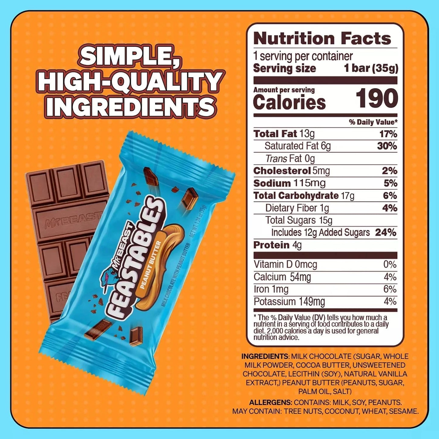 Mr Beast Feastables Variety Kit I Milk Crunch, Milk Chocolate & Peanut Butter I 1.24oz (35g) One of Each