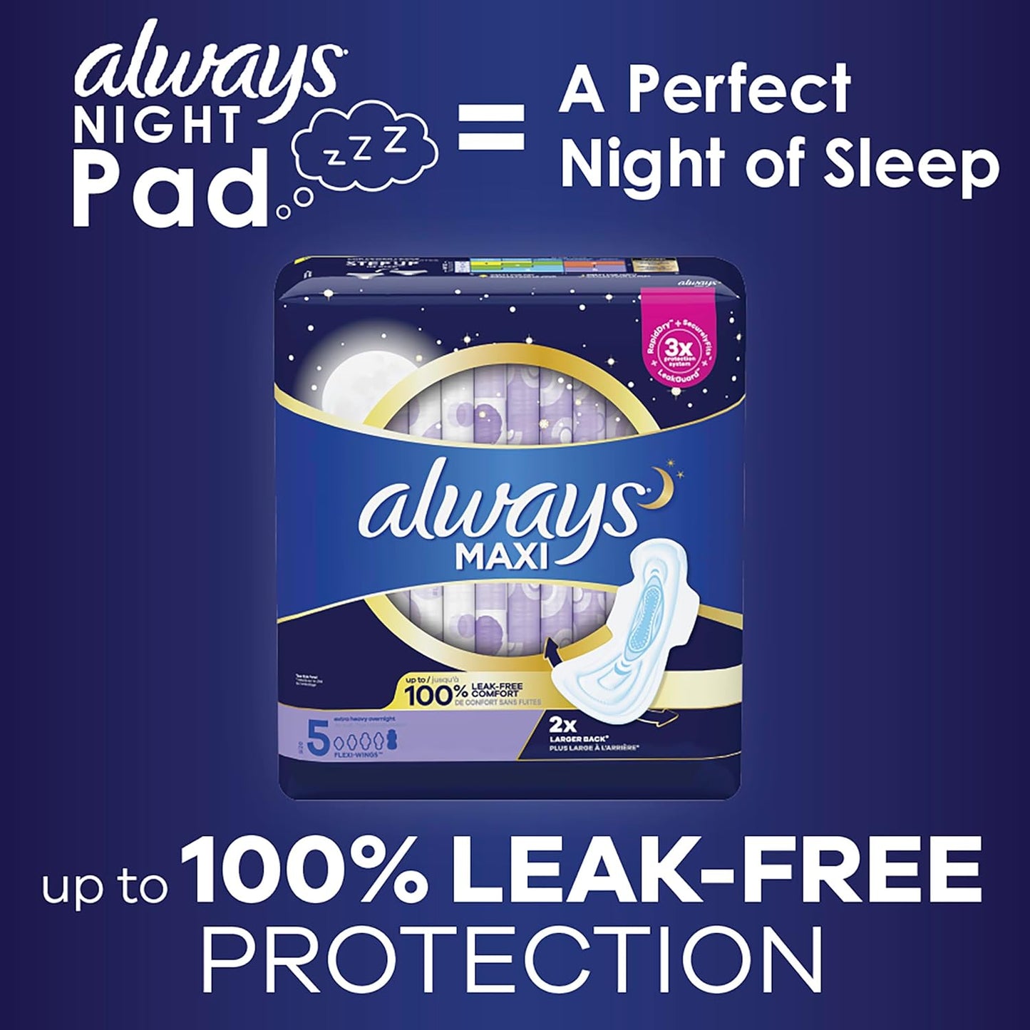 Always Maxi Pads with Wings Extra Heavy Overnight I Size 5 36 Count