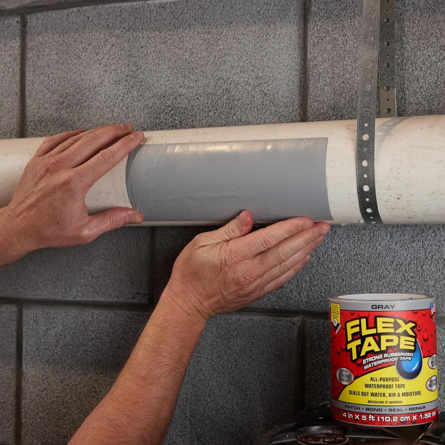 Flex Tape Rubberized Waterproof Tape, 4" x 5', Gray