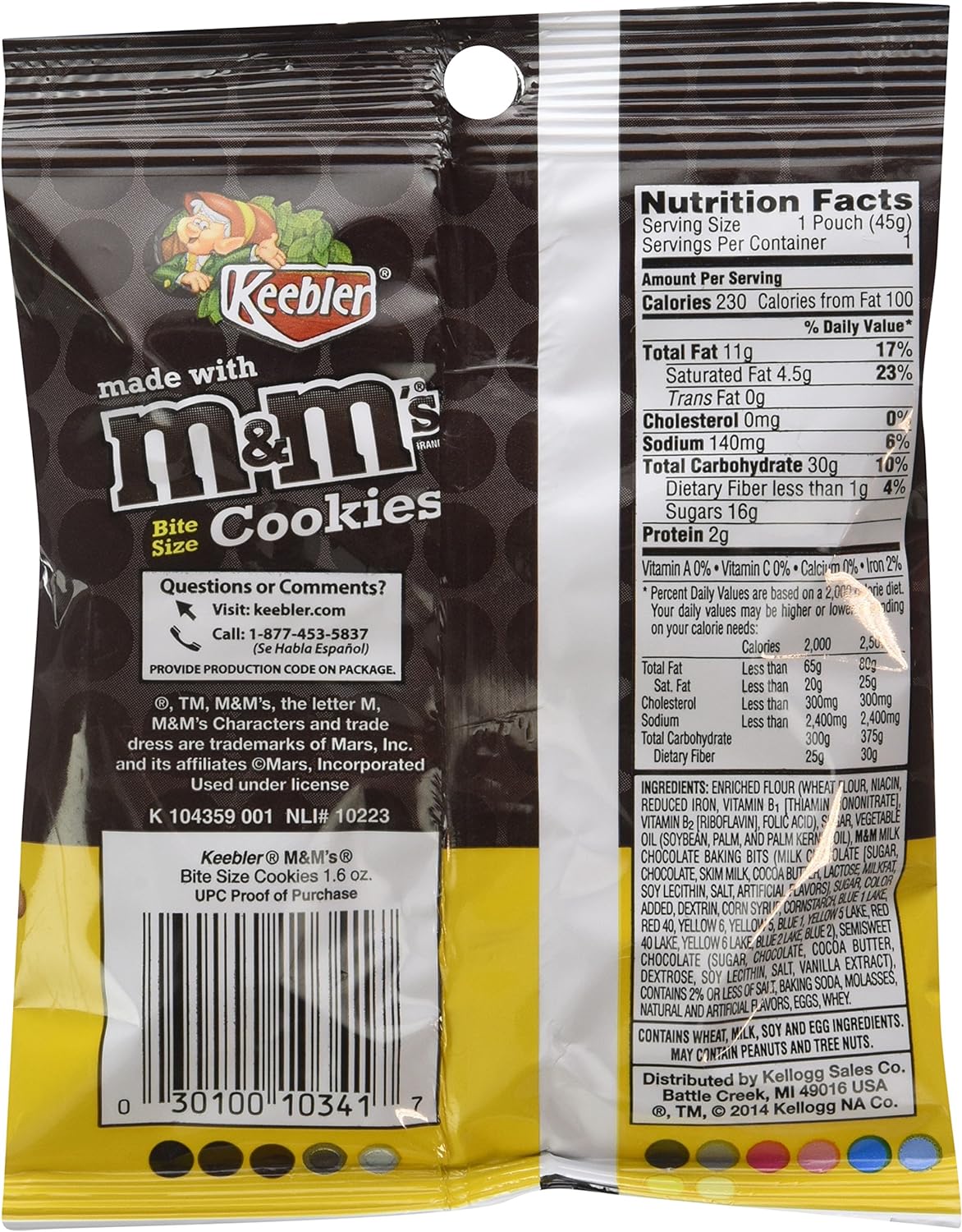 Keebler M&M's Bite Size Cookies 1.6 oz (45g)