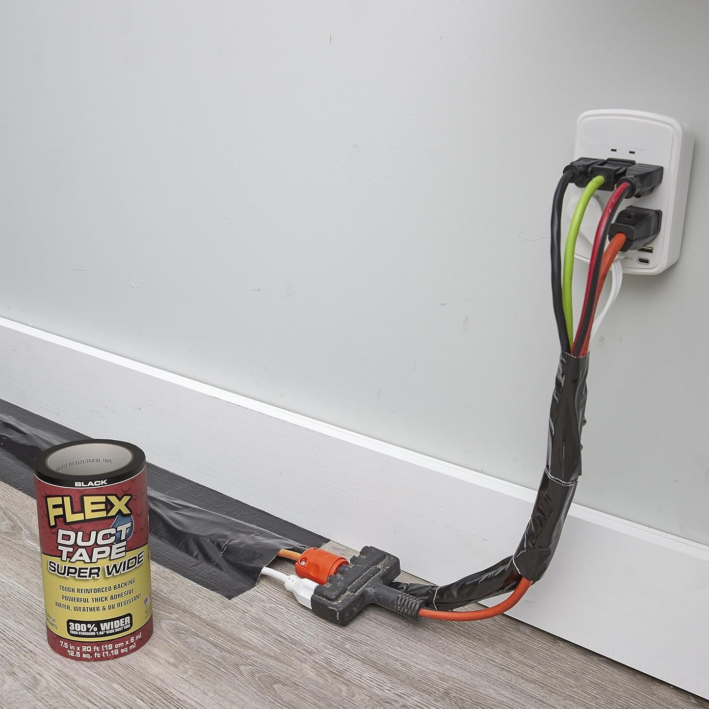 Flex Duct Tape, Super Wide, 7.5 Inches x 20 Feet, Black, Heavy Duty Strong, Multi-Surface, Water, Weather and UV Resistant