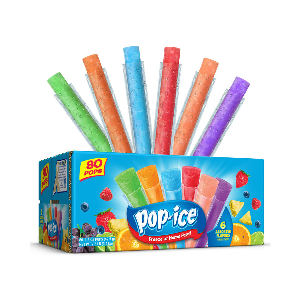 Pop-Ice Assorted Fruit Freezer Ice Pops, 1.5oz (28.3g) 80 Count Fruit Pops