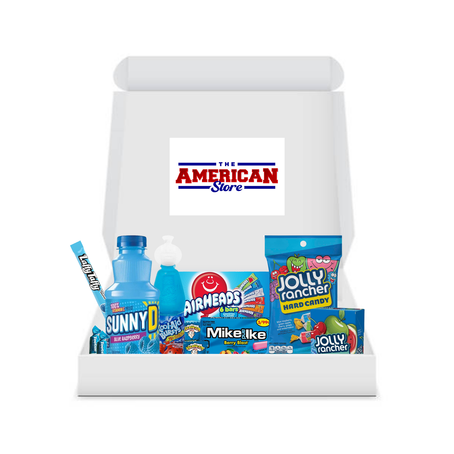 BRILLIANT BLUES! Assortment of Exotic Blue American Sweets Packaged in A Retro Gift Hamper - Includes Candy Brands Loved Worldwide!