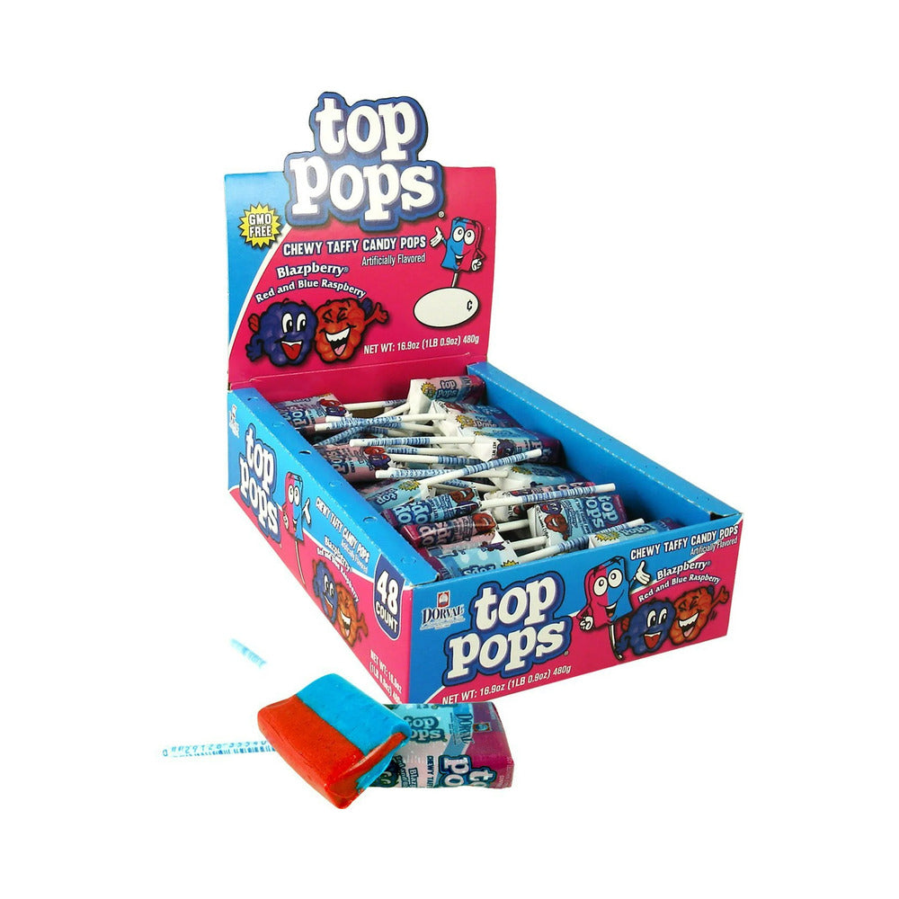 Top Pops Chewy Candy Blazpberry (Red/Blue Raspberry) .35oz (10g)