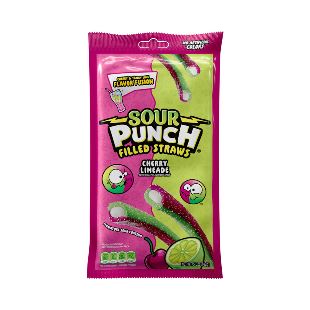 Sour Punch Ropes Cherry Limeade Filled Straws Peg bag 5oz (142g)