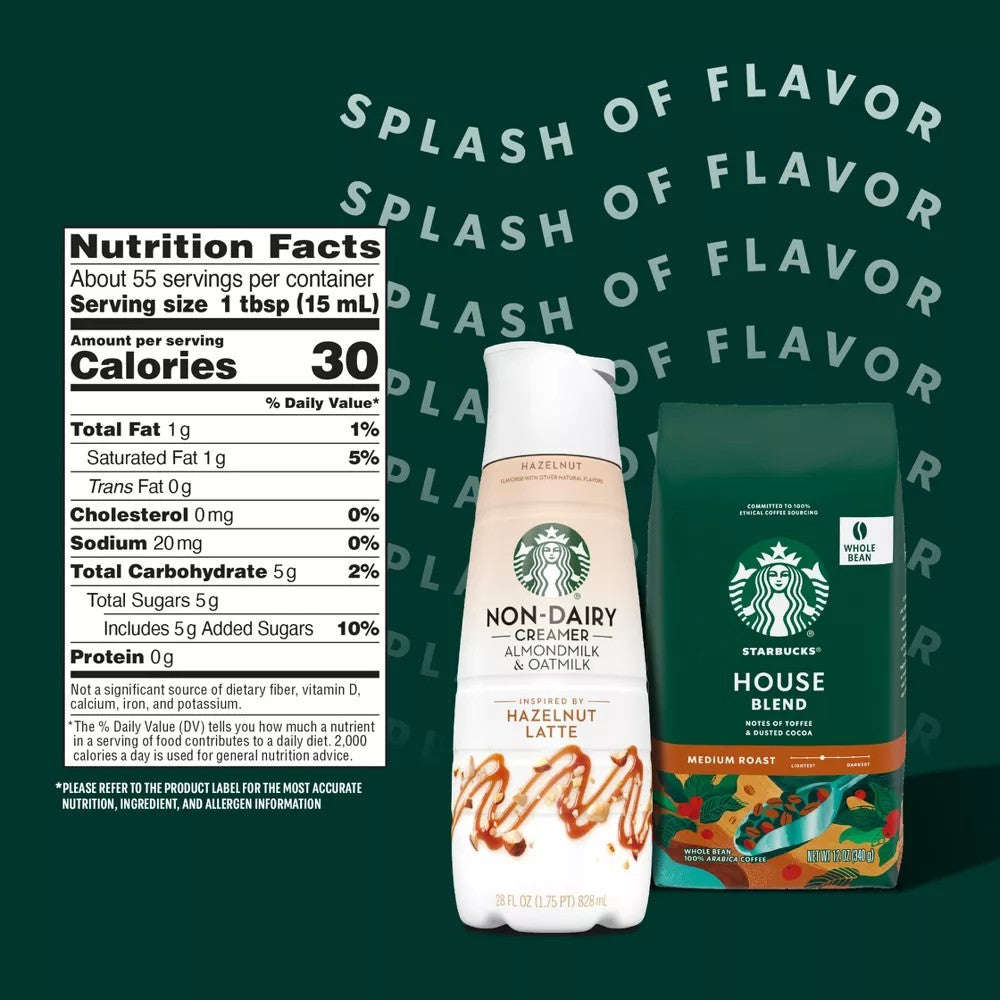 Starbucks Coffee Creamer Hazelnut Latte Almond Milk and Oat Milk I 28oz (828ml)