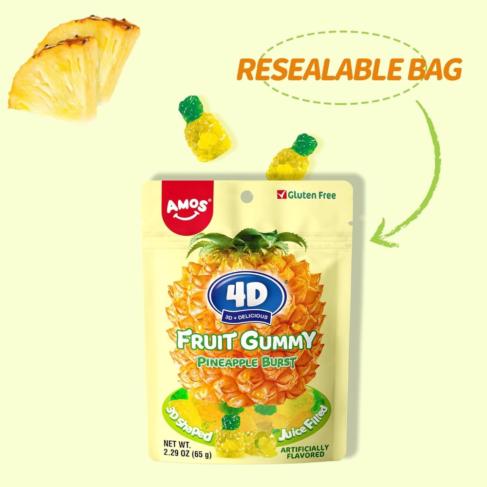 Amos 4D Fruit Gummy Pineapple Burst 6oz (170g)