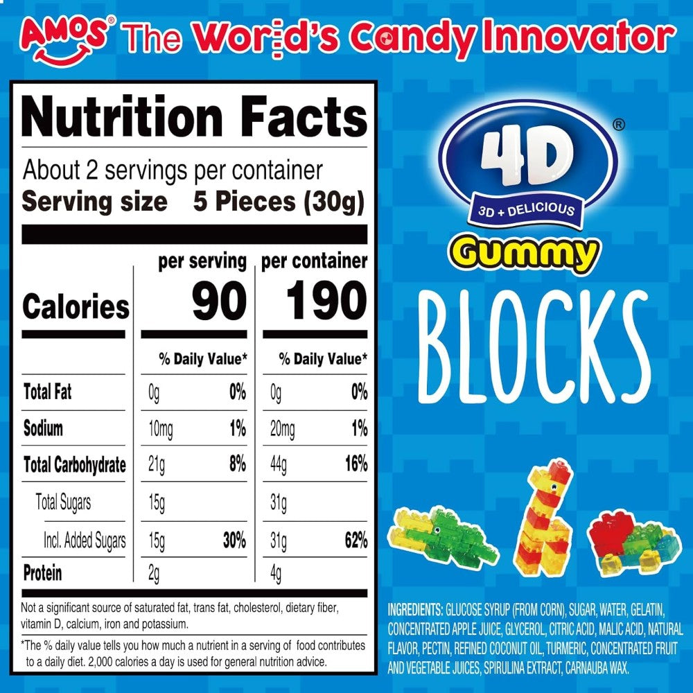 Amos 4D Gummy Blocks Mix Fruit Flavour 7oz (198g)