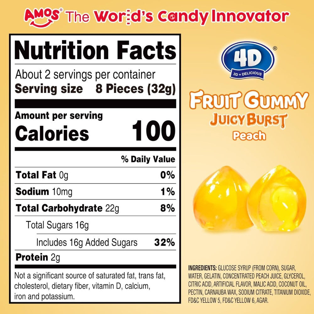 Amos 4D Fruit Gummy Peach Burst 6oz (170g)