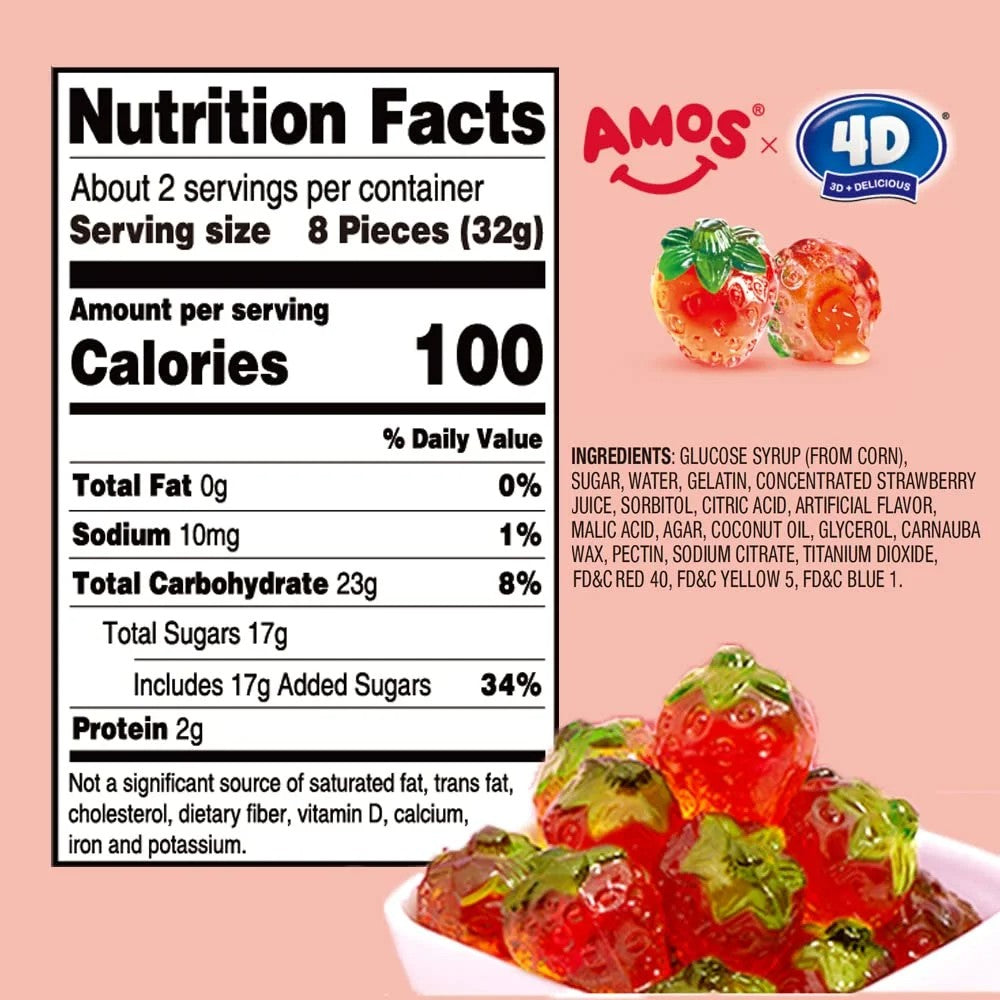 Amos 4D Fruit Gummy Strawberry Burst 6oz (170g)
