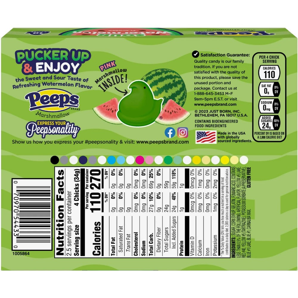 Peeps Easter Chicks Sour Watermelon Marshmallow 10 Count 3oz (85g)