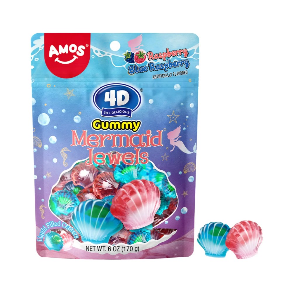 Amos 4D Fruit Gummy Mermaid Jewels Peg Bag 6oz (170g)