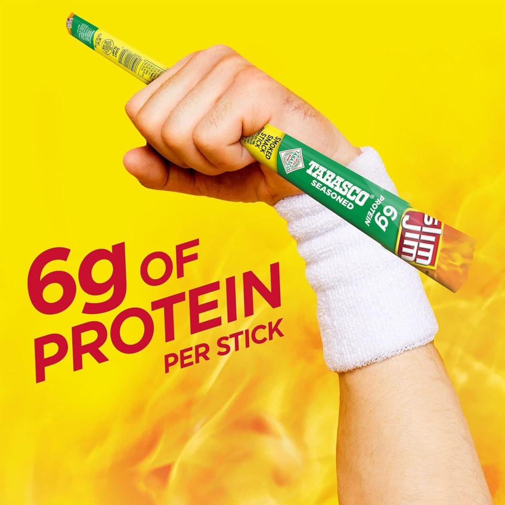 Slim Jim Giant Smoked Meat Sticks, Tabasco Flavor, 6g Protein Per Serving .97oz (27g)