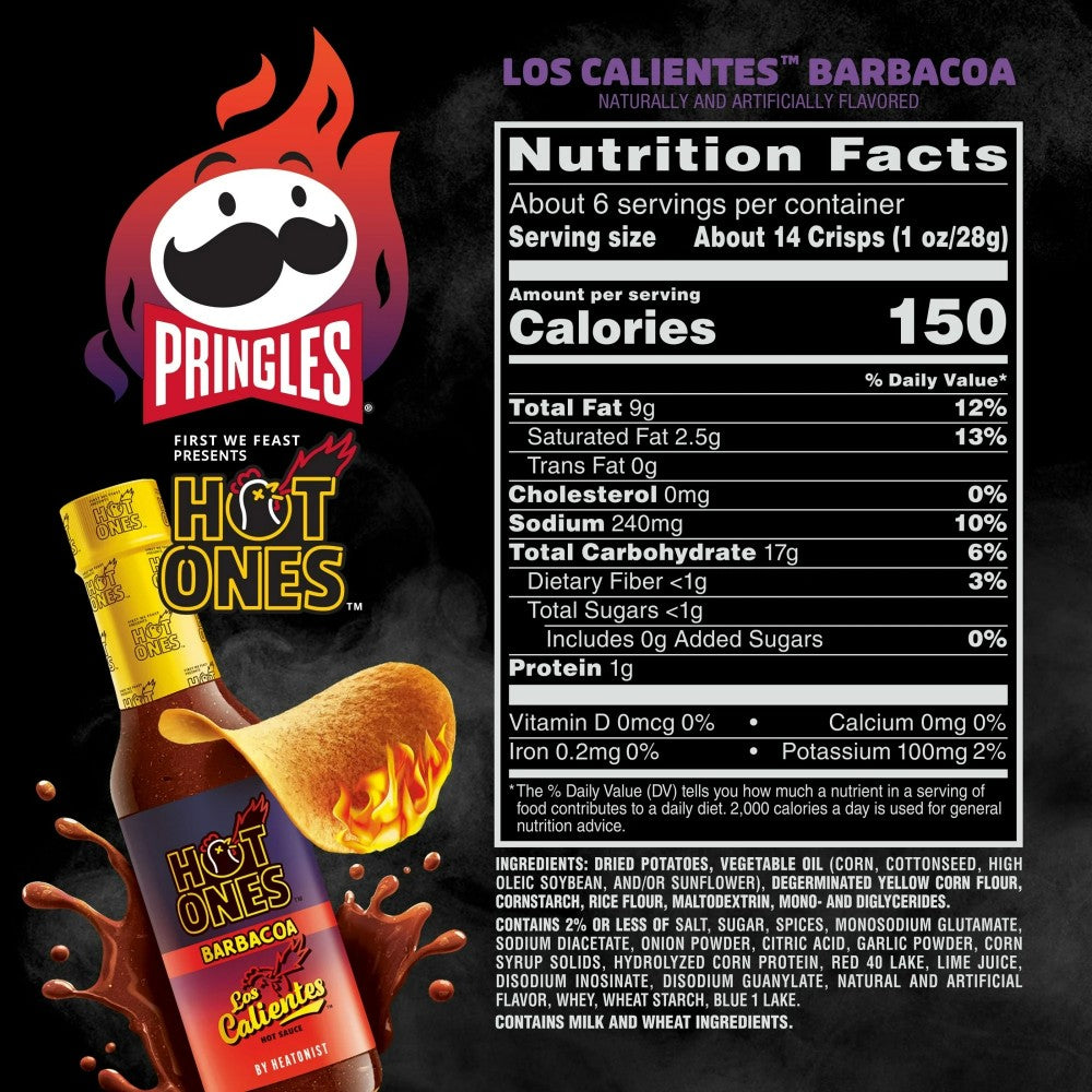 Pringles Hot Ones Los Calientes Barbacoa Potato Crisps Chips 5.5oz (156g)