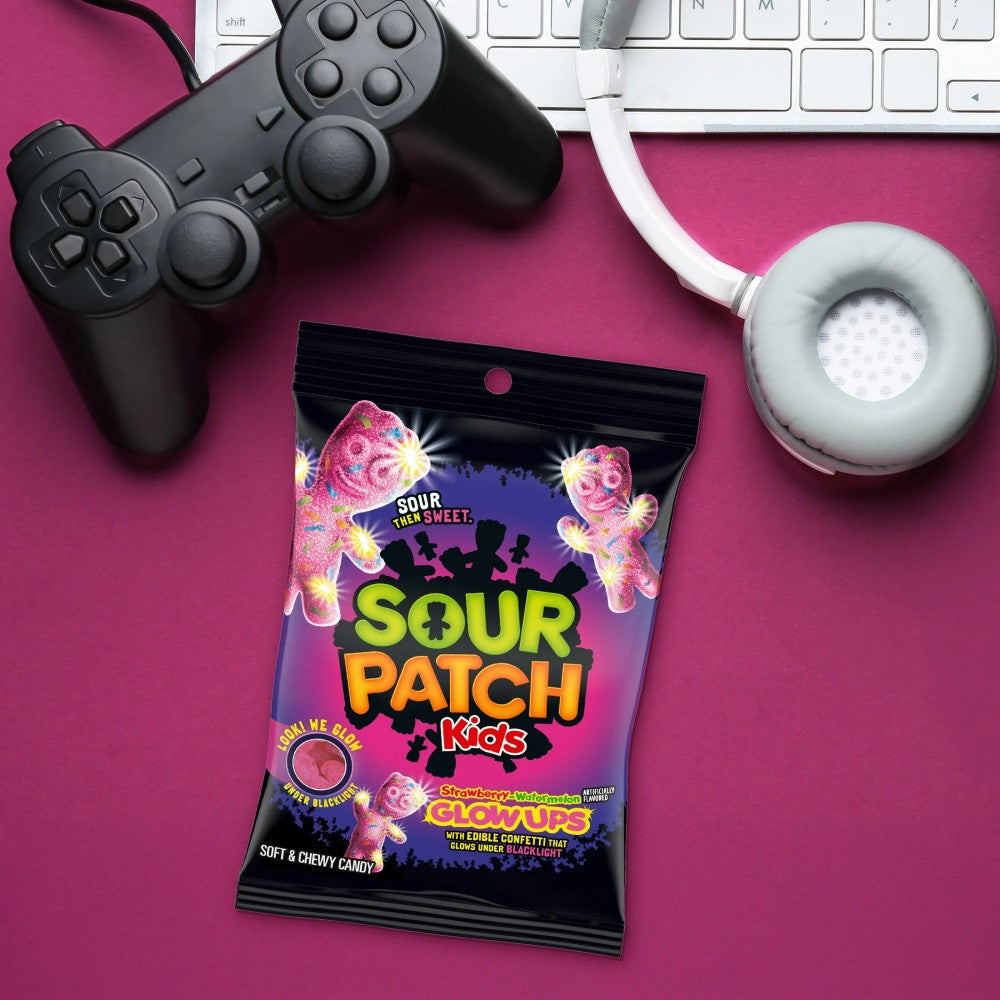 SOUR PATCH KIDS Glow Ups Strawberry-Watermelon Soft & Chewy Candy 3.08oz (87g)