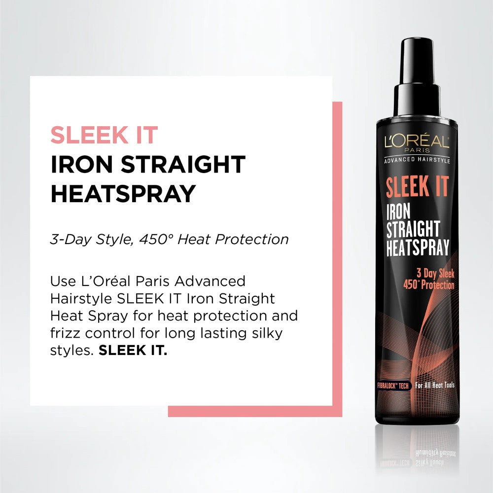 L'Oreal Paris Advanced Hairstyle SLEEK IT Iron Straight Heat Spray Anti-Frizz 5.7oz (168ml)