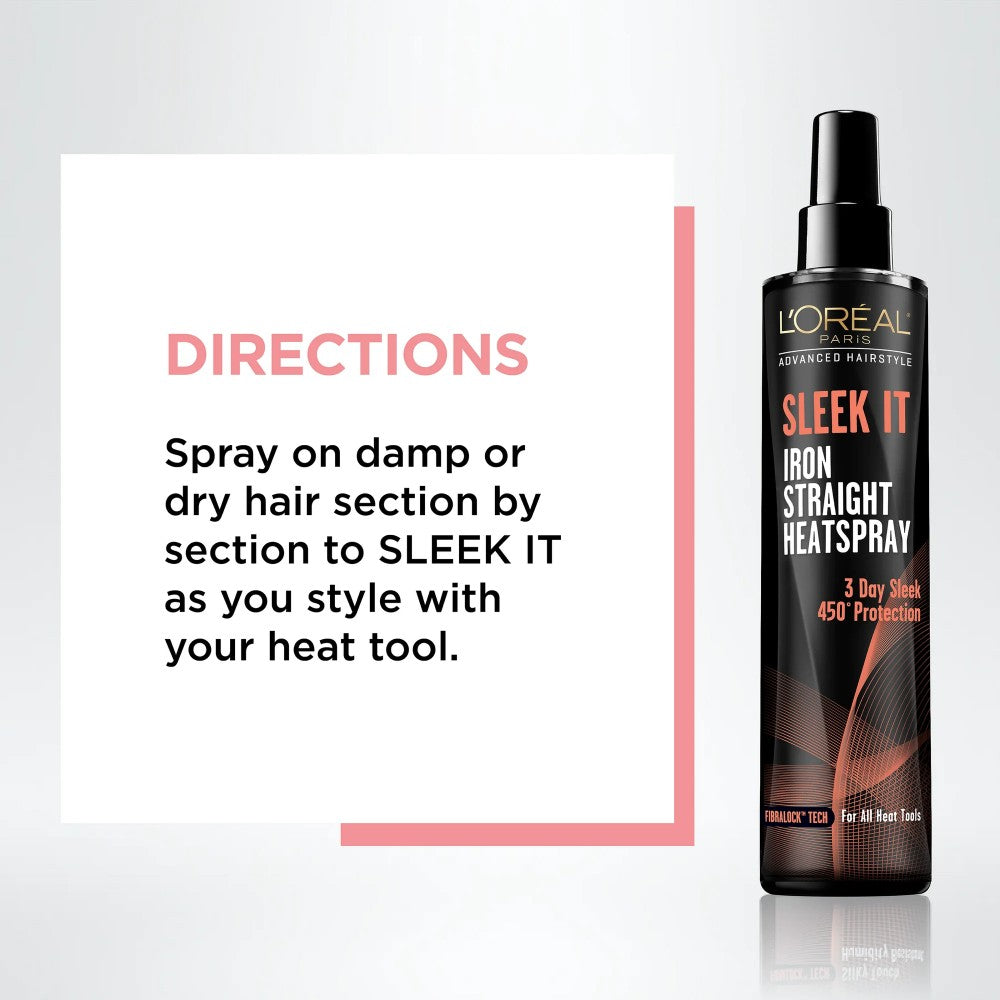L'Oreal Paris Advanced Hairstyle SLEEK IT Iron Straight Heat Spray Anti-Frizz 5.7oz (168ml)