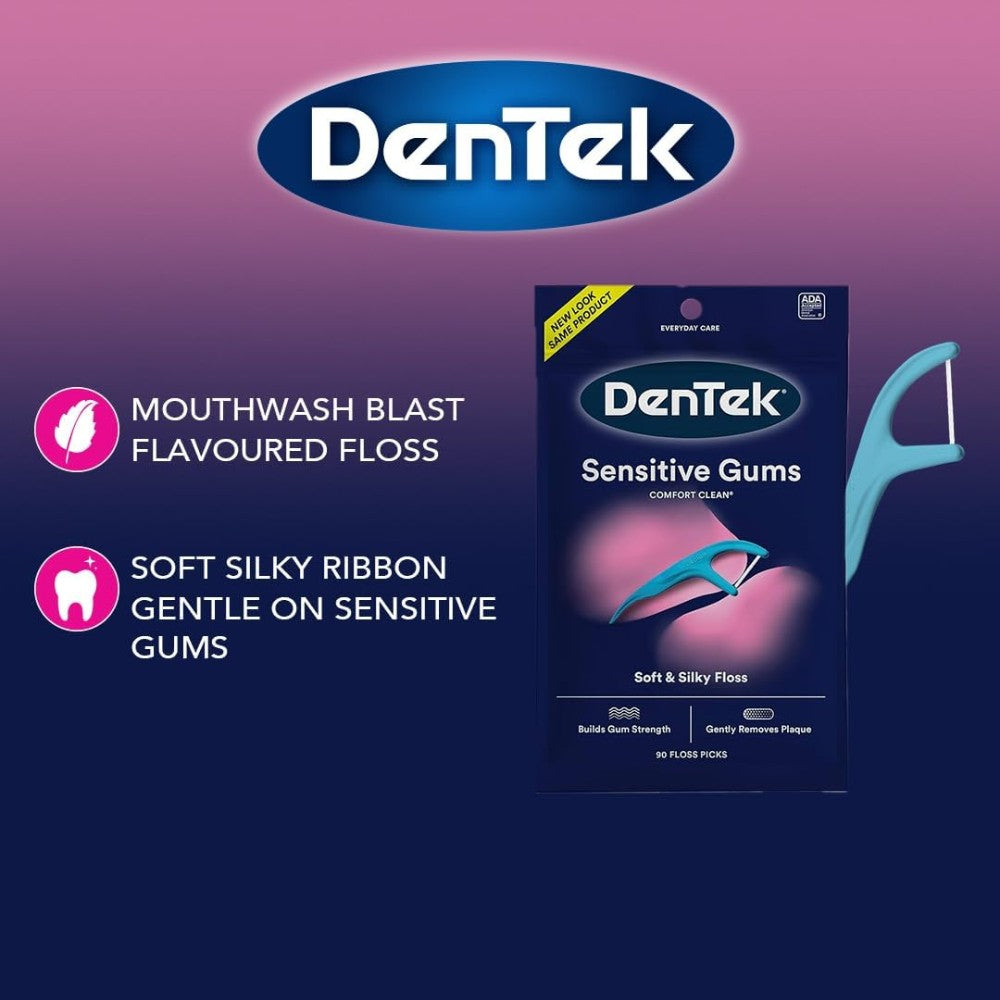 DenTek Comfort Clean Sensitive Gums Floss Picks, Soft & Silky Ribbon, 150 Count